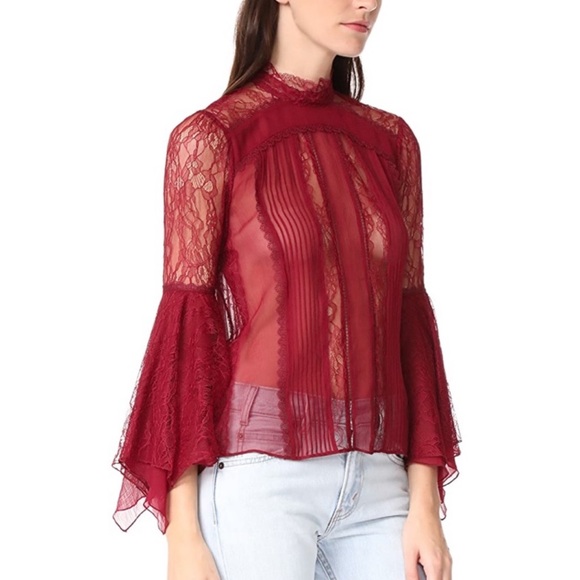Alice + Olivia EUC deep red silk Bell Sleeve Blouse